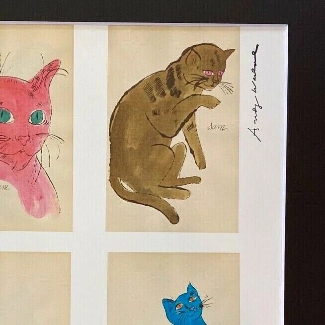 ANDY WARHOL | "CATS" SIGNED VINTAGE PRINT IN 11X14 MATTED AND FRAMED! - 3