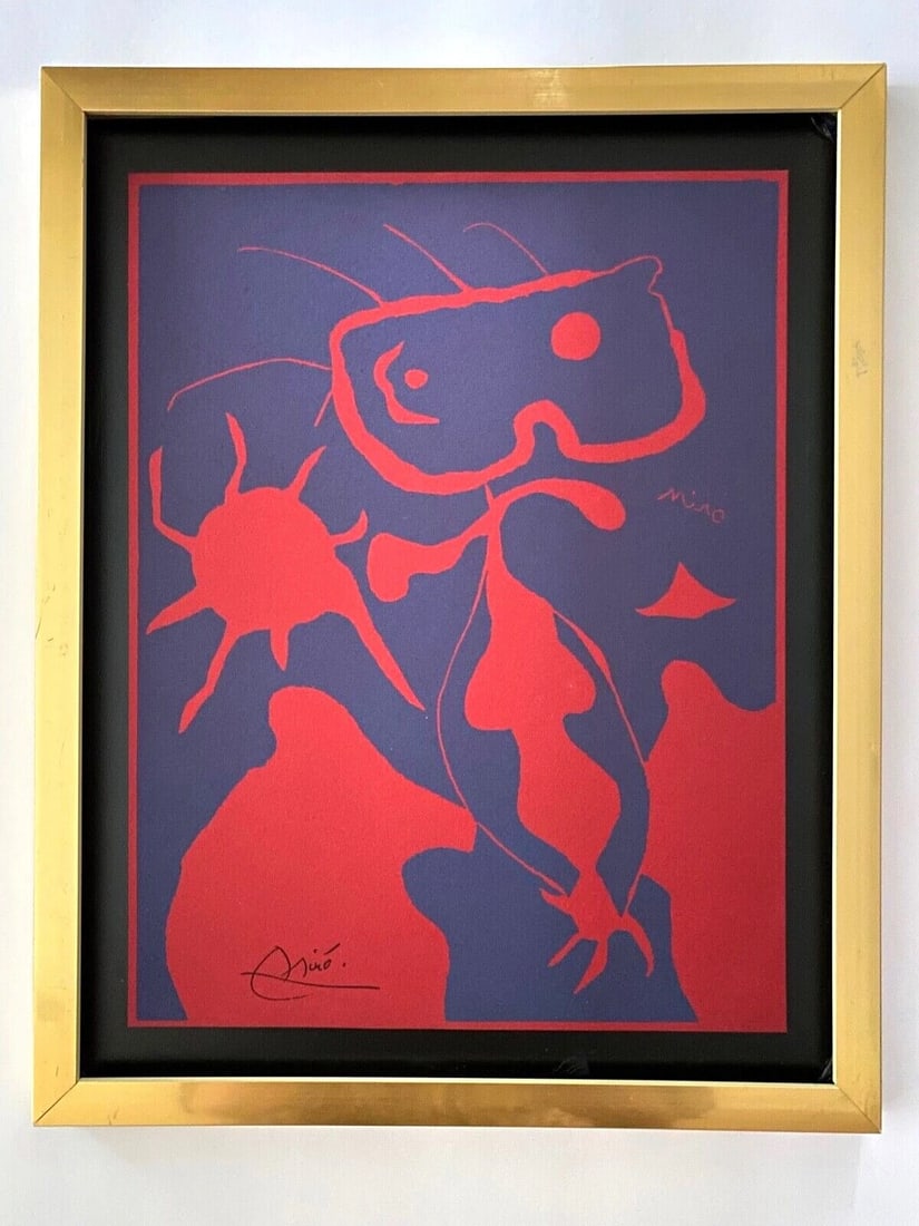 Joan Miro | Vintage 1958 Signed Colorful Print | Mounted and Framed: Up for Auction this Beautiful and Scarce Vintage 1958 Print JOAN MIRO Facsimile Signature in ink. Art Print is about 12 X 9 in. This piece is Mounted and Framed covering an area of 15 x 12 in. This is