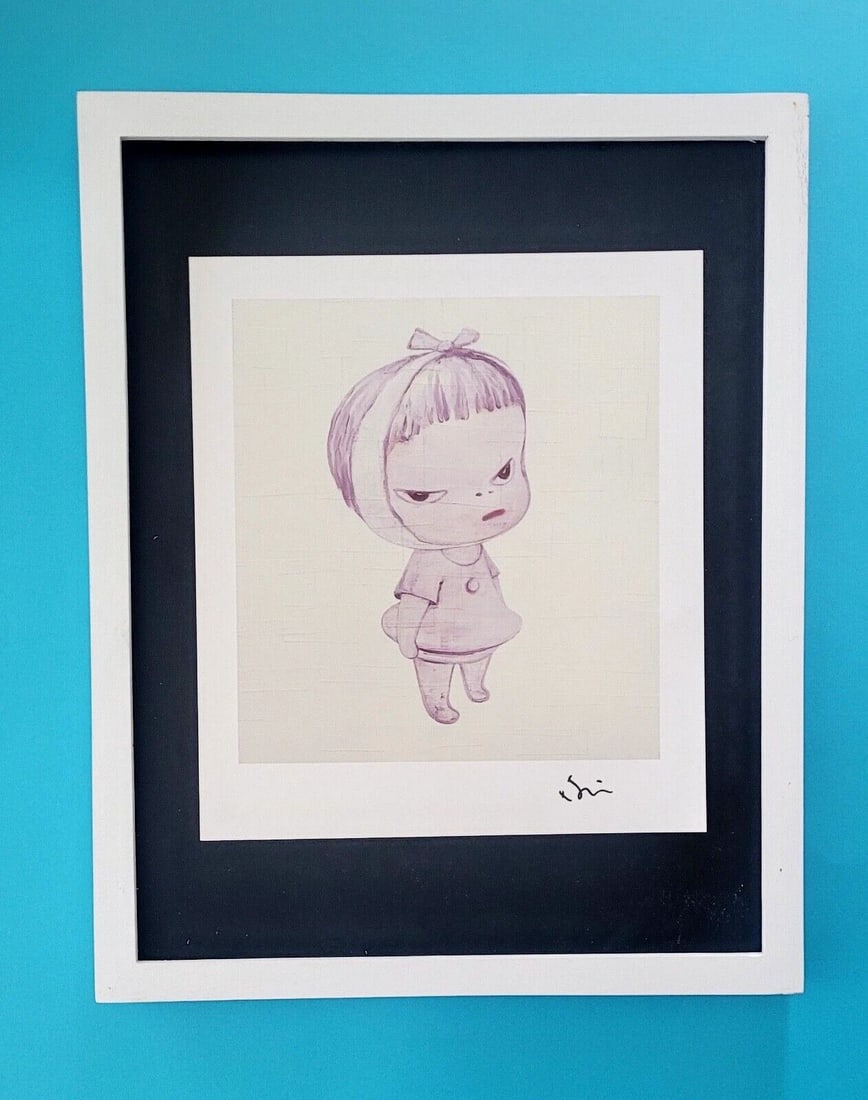 YOSHITOMO NARA | BEAUTIFUL PRINT FROM JAPAN | SIGNED MOUNTED AND FRAMED 14X11IN$: YOSHITOMO NARA FRAMED PRINT FROM TOKYO FACSIMILE SIGNED IN INK MOUNTED IN A BLACKBOARD 14 X 11 in FRAME COVERS AN AREA OF 16 X 13 in MOUNTED AND FRAMED EXCELLENT CONDITIONS Reserve: $120.00 