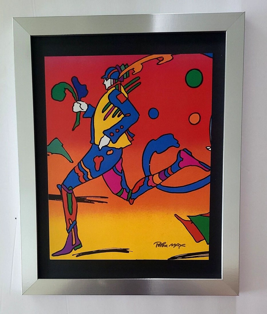 Peter Max | Vintage Print Signed | Mounted & Framed in New Silver: Up for Auction this Beautiful and Scarce Vintage 1990's Offset Lithograph after Peter Max Facsimile Signed Art Print is about 10 X 8 in. This piece is mounted on a 11 x 14 in. black acid free black