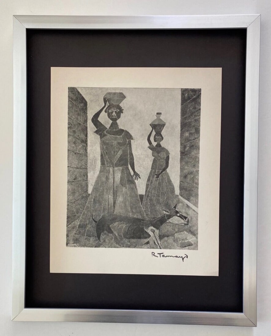 RUFINO TAMAYO | Vintage 1947 Signed | Mounted & Framed Offset Lithograph |: Up for Auction this Beautiful and Scarce Vintage 1947 Offset Lithograph RUFINO TAMAYO "Mujeres Tehuanas" Facsimile Signed Art Print is about 8 X 10 in. This piece is mounted on a 11 x 14 in. black aci