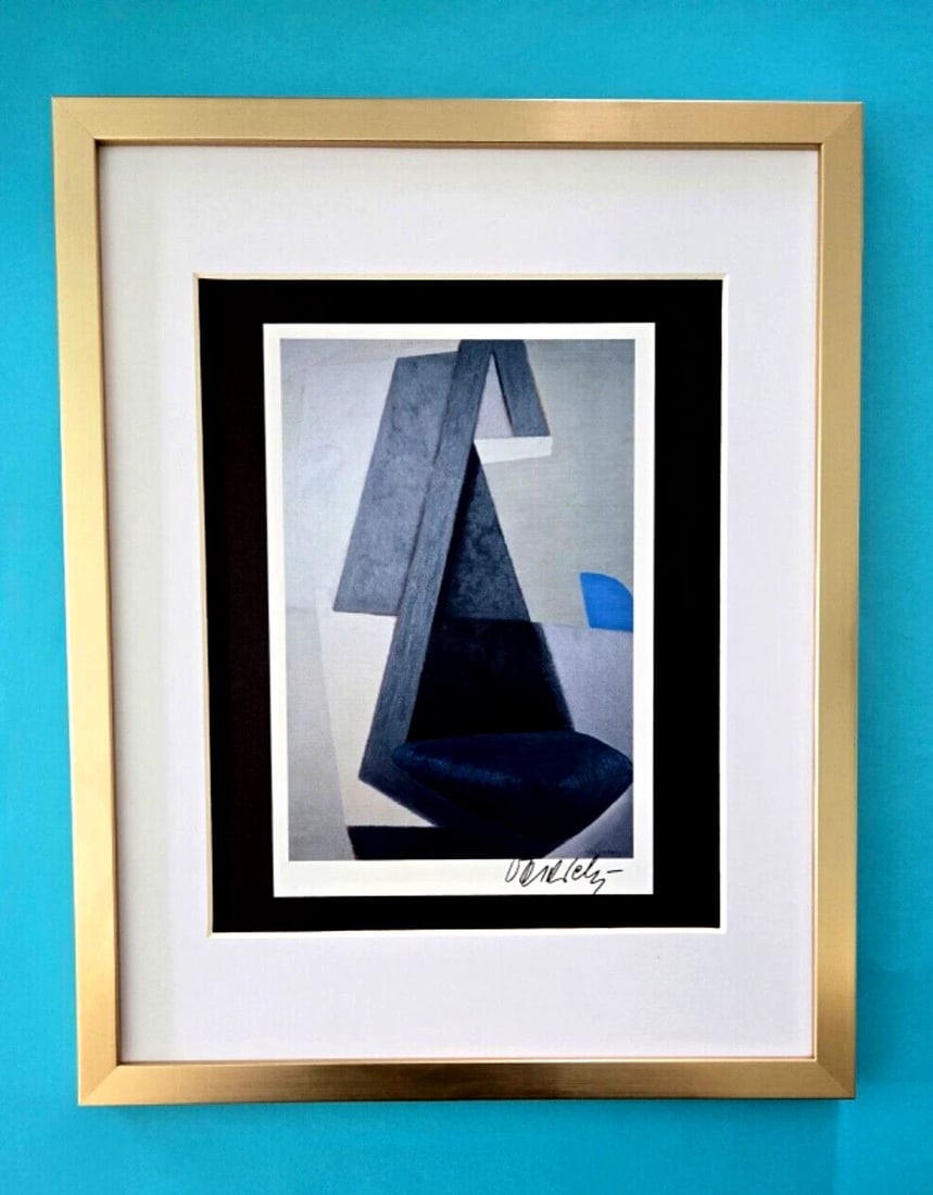 VICTOR VASARELY PRINT FROM 1970 + SIGNED GEOMETRIC ABSTRACT +NEW FRAME 14x11in!: We have for Sale this 1970's PRINT AFTER VICTOR VASARELY FACSIMILE SIGNED IN INK SIZE OF THE PRINT IS ABOUT: 6 X 6 in FRAME COVERS AN AREA OF 16 X 13 in PRINT IS MOUNTED OVER A BLACK BOARD AND MATTED.