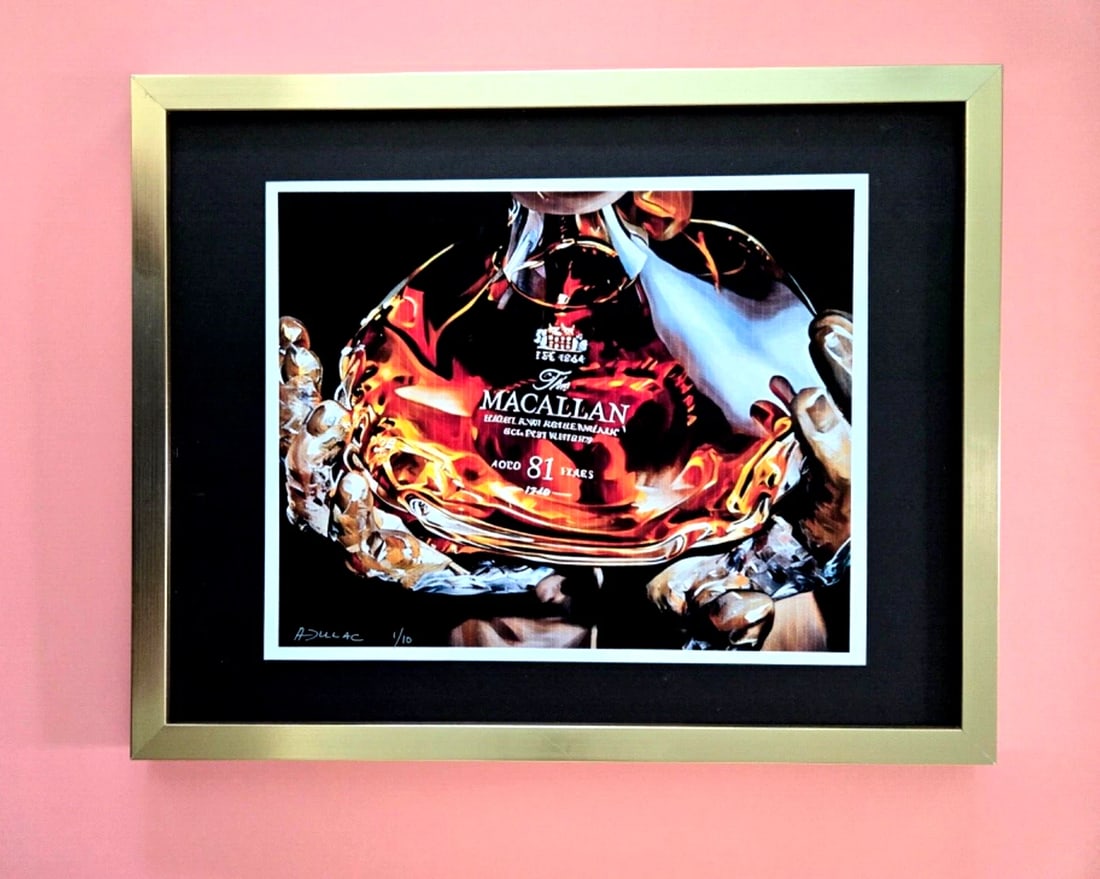 ALEXANDER DULAC | MACALLAN 81 YEARS Hand Signed Authentic Print Ed. of 10 COA: My art is a celebration of the grandeur and splendor of the 21st century. Through my portraits, I seek to immortalize those who not only define but also inspire aspiration and luxury in our