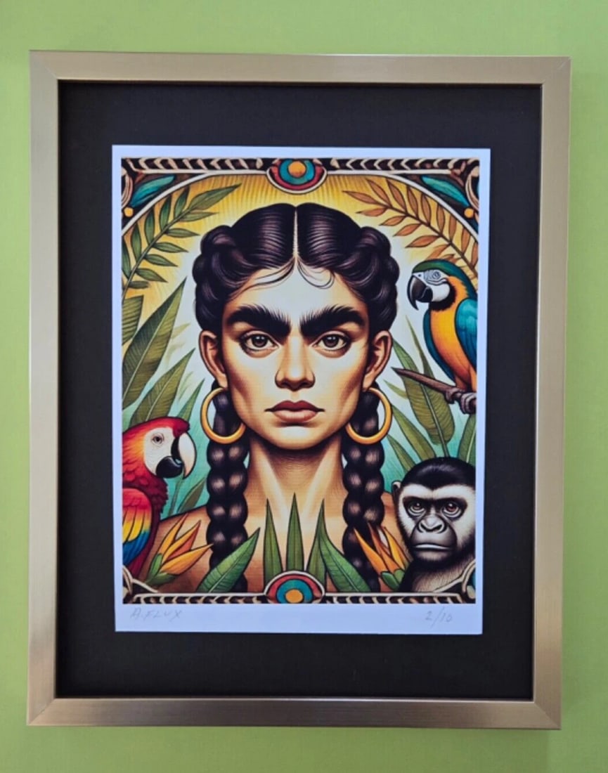 AIDAN FLUX | Hand Signed Authentic Ltd ED of 10 Print Framed Frida Kahlo COA: This is a one-of-a-kind Hand Signed Authentic Giclee by AIDAN FLUX. From his Series " Universal Icons" The artist has created a stunning piece of art that features a powerful message about women's
