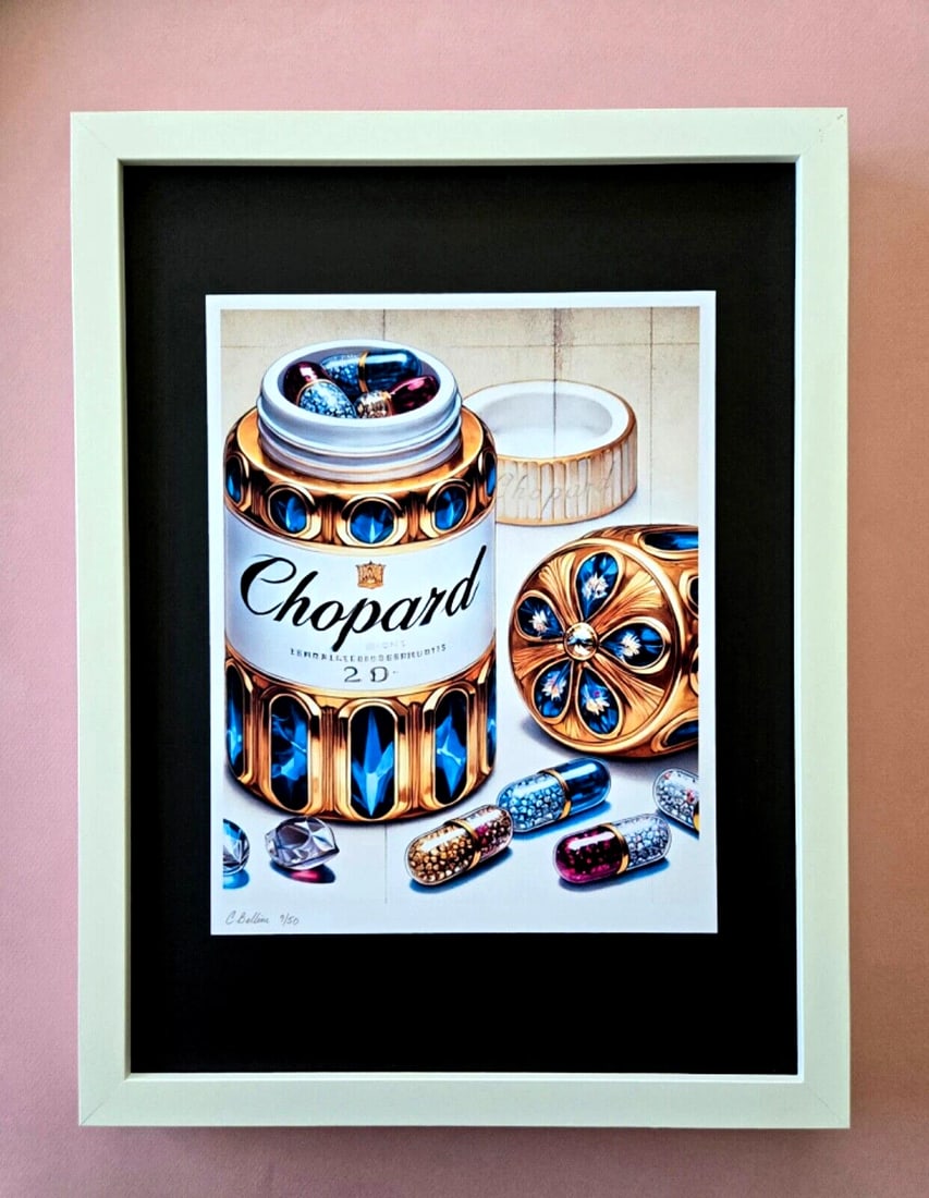 CHIARA BELLINI MY CHOPARD COMFORT PILLS Hand Signed Authentic PRINT LtdEd COA: In her latest project, Chiara Bellini launched a collection of pop art-inspired Pill Cases titled Luxury Pill Cases. Inspired by pop art icons Bellini reinterpreted this theme with a modern and