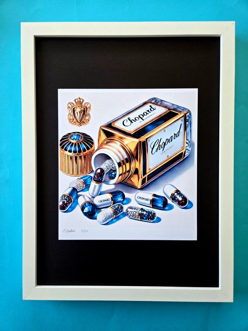 CHIARA BELLINI + MY CHOPARD COMFORT PILLS Hand Signed Authentic LtdEd COA: In her latest project, Chiara Bellini launched a collection of pop art-inspired Pill Cases titled Luxury Pill Cases. Inspired by pop art icons Bellini reinterpreted this theme with a modern and