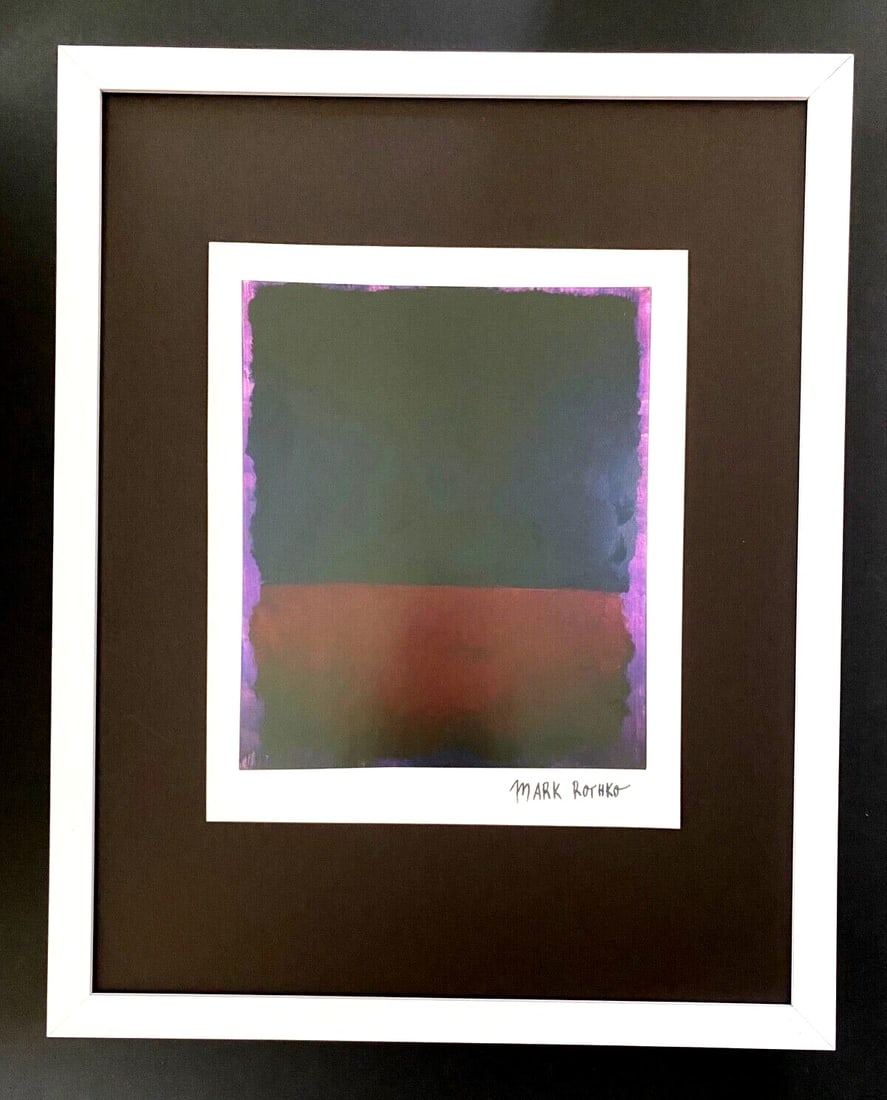 MARK ROTHKO + SIGNED PRINT + ABSTRACT ART + EXPRESSIONIST + READY TO HANG: Beautiful and Scarce Original 1970 Print After MARK ROTHKO " ABSTRACT " Facsimile Signature in ink This piece printed in glossy paper is mounted on a 11 x 14 in. black acid free premium black board. P