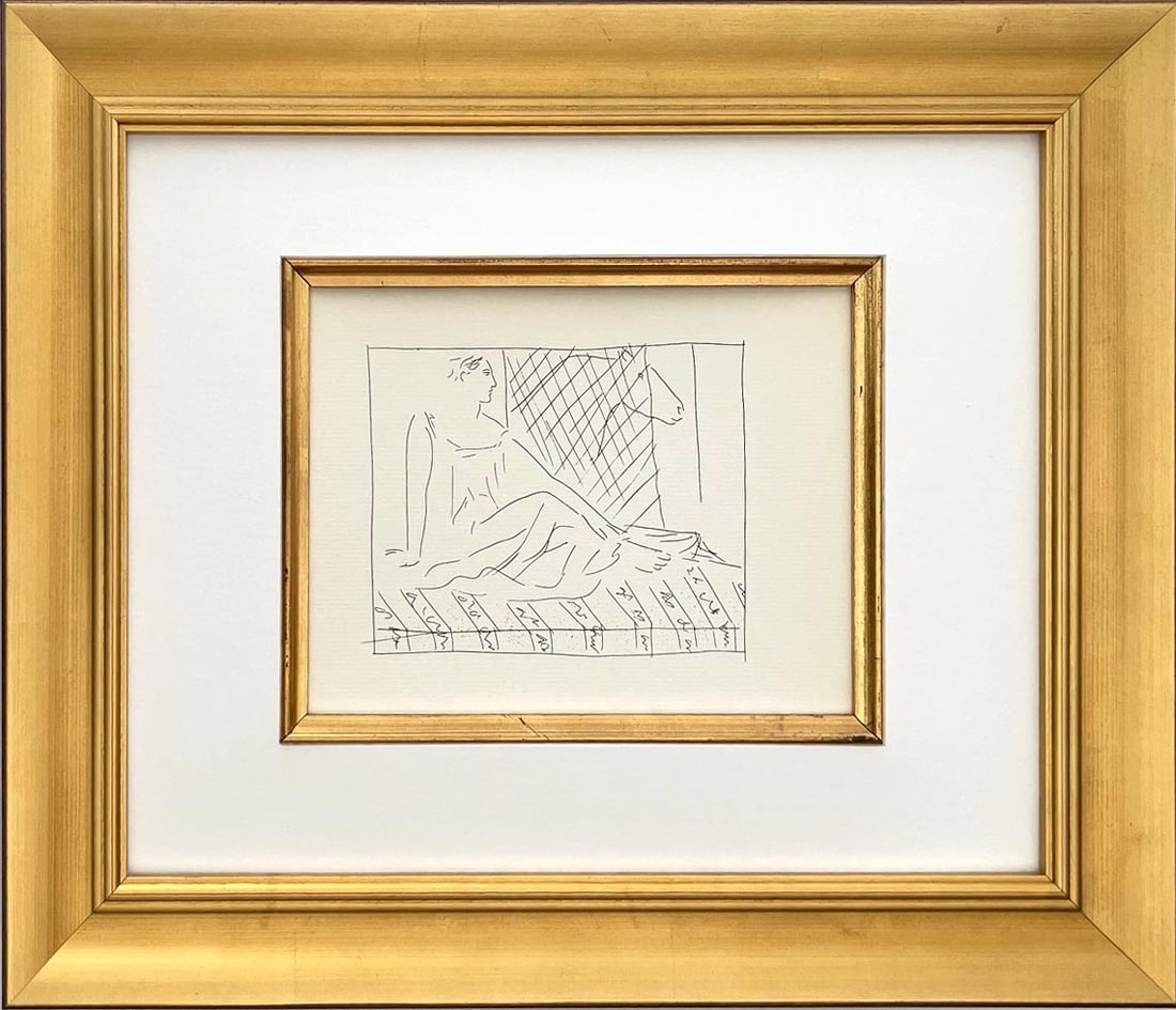 Picasso 27 Seated woman and horse framed: Title: Picasso 27 Seated woman and horse framed Description: Title: Seated woman and horse Artist: Pablo Picasso (after) Country: Spain Medium: Facsimile - 27 Marks: Not signed, not numbered 