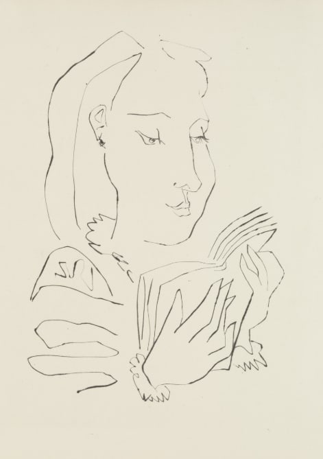 1985 Picasso Heliogravure 12 woman-reading: Title: 1985 Picasso Heliogravure 12 woman-reading Description: Artist: Pablo PicassoCountry: SpainMedium: Heliogravure 12Marks: Not signed, not numberedPaper Size: 15 x 11 inches on heavy matte