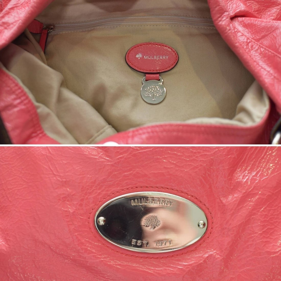 Mulberry Mitzy Pink Crackled Patent Leather Hobo studded Shoulder Bag Handbag - 7