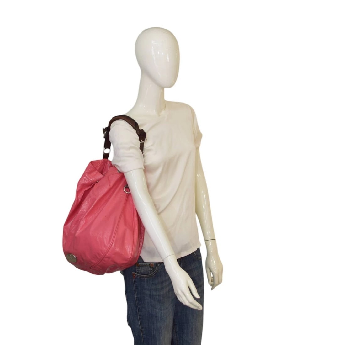 Mulberry Mitzy Pink Crackled Patent Leather Hobo studded Shoulder Bag Handbag - 9