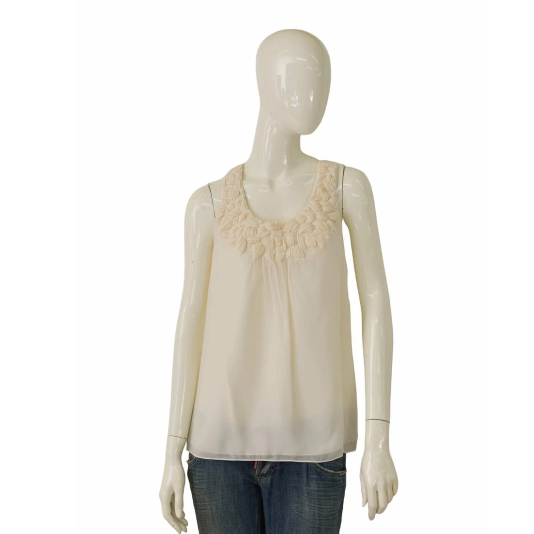 Tibi Cream Draped bib Racer back Sleeveless 100% Silk Tunic Top - Size 4: Title:Tibi Cream Draped bib Racer back Sleeveless 100% Silk Tunic Top - Size 4 Description:Zadig and Voltaire White Carly burn Womans Tank Vest Sleeveless Top - Size U Tibi Cream Draped bib Racer back
