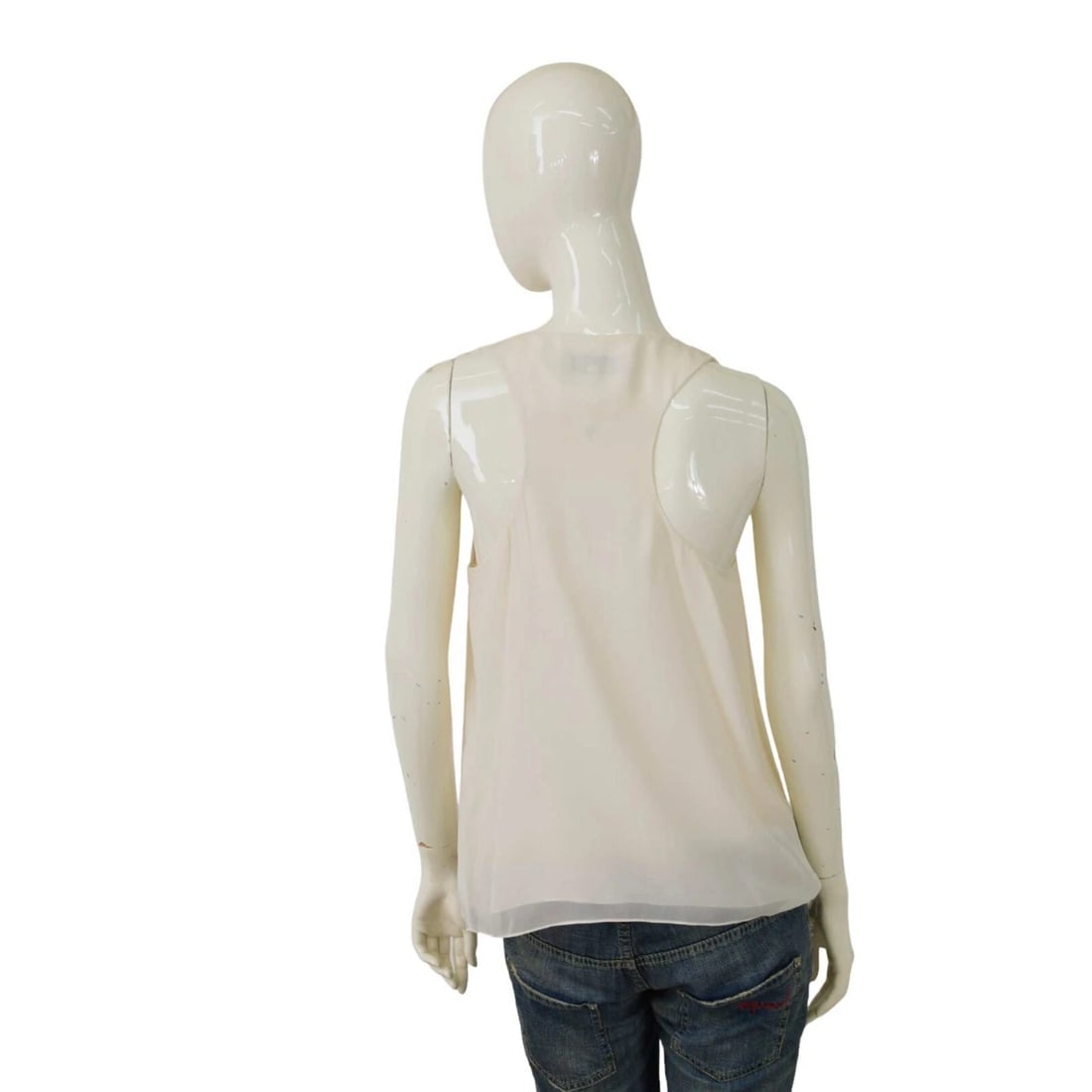 Tibi Cream Draped bib Racer back Sleeveless 100% Silk Tunic Top - Size 4 - 2