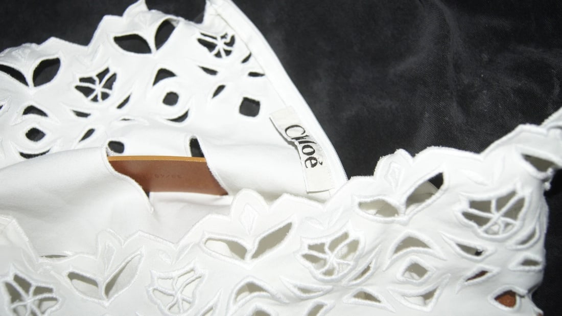 WHITE CHLOE LINEN SKIRT BROWN LEATHER BELT CROCKET STYLISH - 6