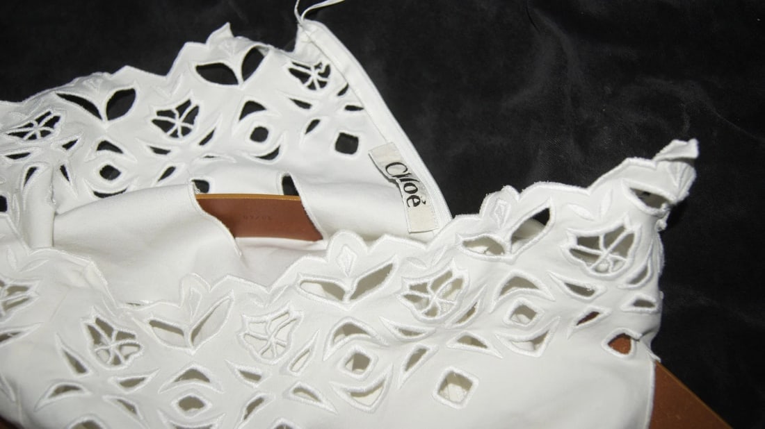 WHITE CHLOE LINEN SKIRT BROWN LEATHER BELT CROCKET STYLISH - 7