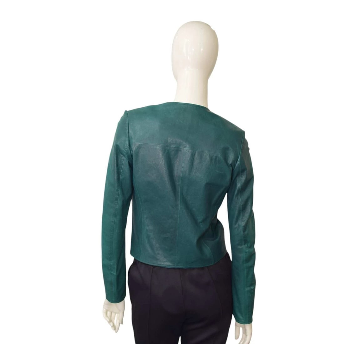 Jo Peters Teal Color Leather Long Sleeves Snap Button Short Jacket size S - 2