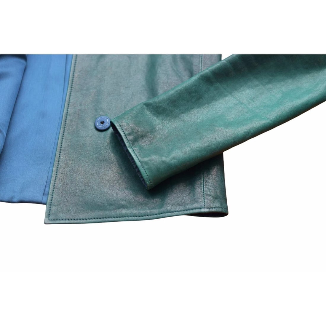 Jo Peters Teal Color Leather Long Sleeves Snap Button Short Jacket size S - 6