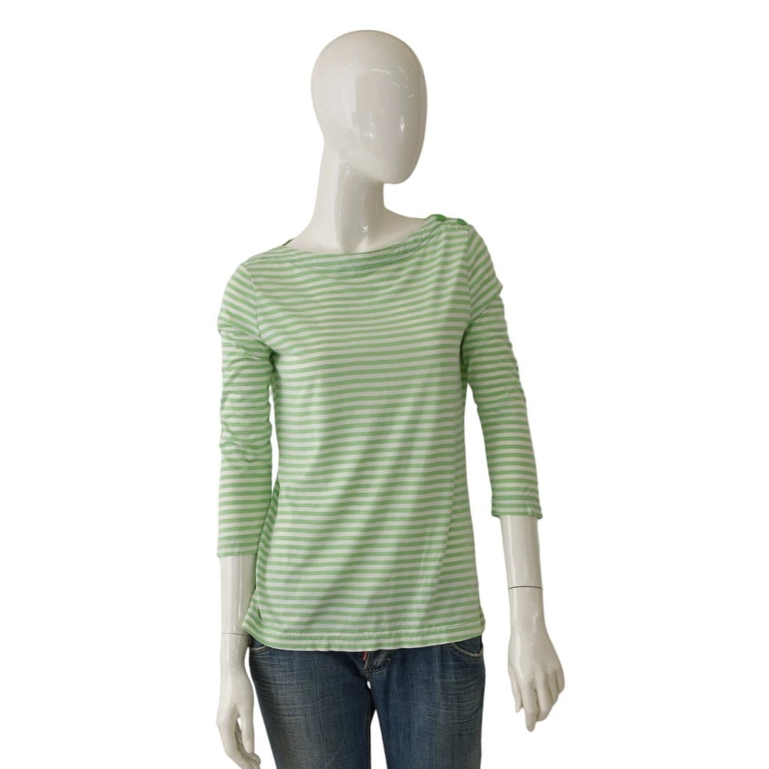 Tory Burch Green Stripes Silk & Cotton Top 3/4 Sleeves Blouse size S: Title:Tory Burch Green Stripes Silk & Cotton Top 3/4 Sleeves Blouse size SDescription:Temperley Black Silk Knit Beige Gold Crochet Bib Long Sleeves Mini Dress size L Tory Burch Green Stripes Silk &