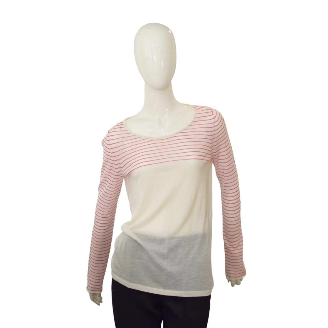 Lutz & Patmos White Pink Striped Cashmere Top Long sleeve Knit Sweater size L (1 of 6)