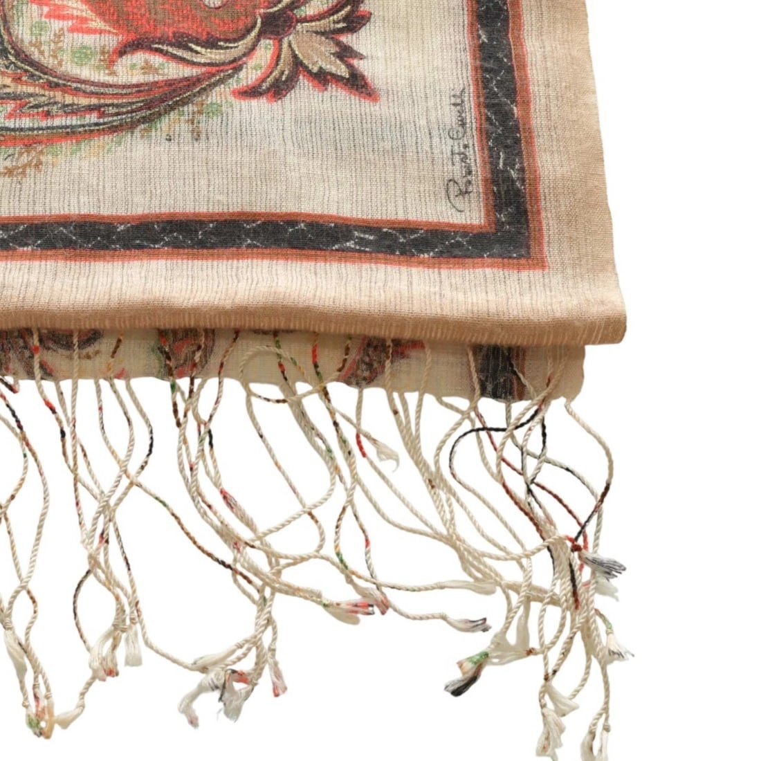 Roberto Cavalli Off White & Floral Long Rectangle Scarf Foulard Wrap Echarpe - 2