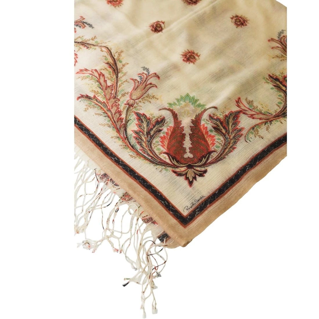 Roberto Cavalli Off White & Floral Long Rectangle Scarf Foulard Wrap Echarpe - 3