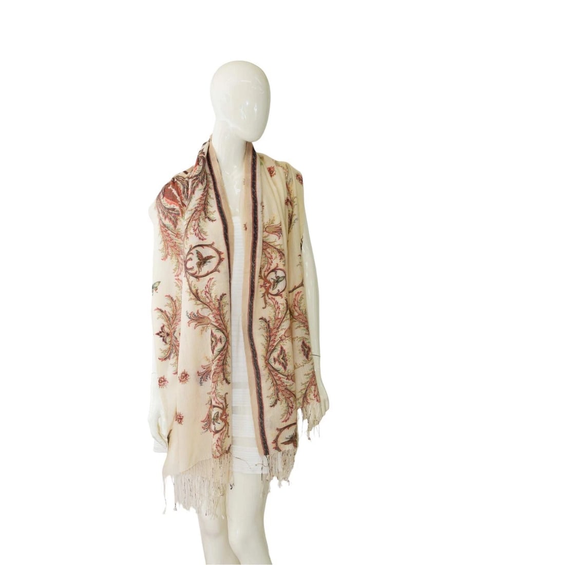 Roberto Cavalli Off White & Floral Long Rectangle Scarf Foulard Wrap Echarpe - 4