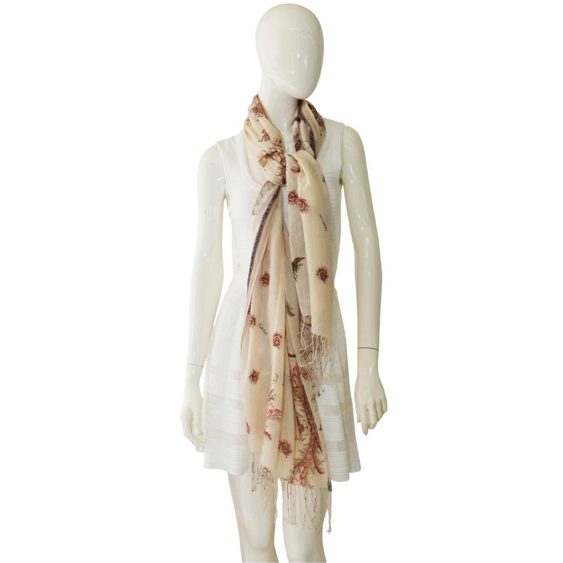 Roberto Cavalli Off White & Floral Long Rectangle Scarf Foulard Wrap Echarpe - 5