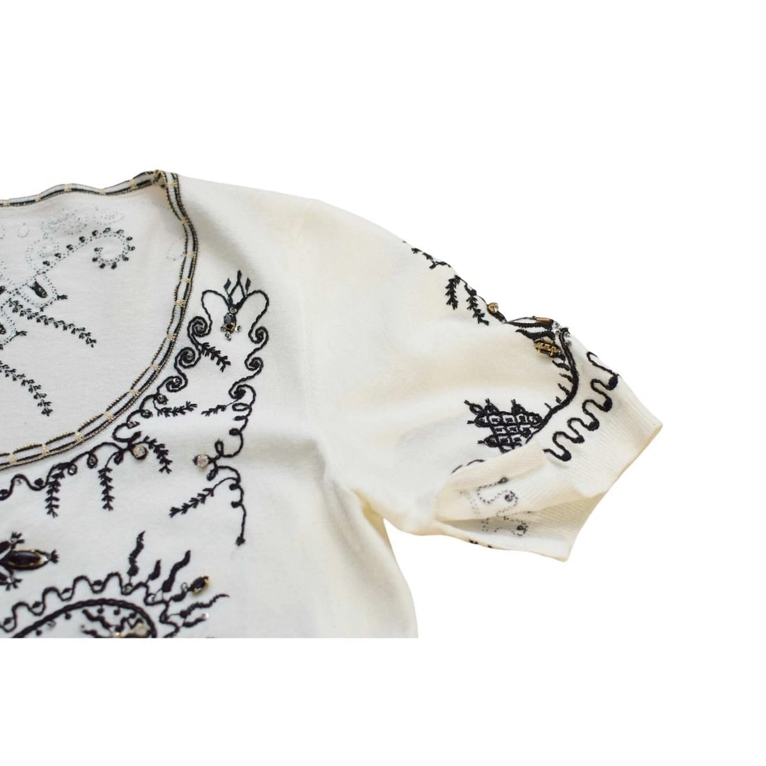 Roberto Cavalli Class Off White & Black Embroidered Beaded Blouse Top sz 46 - 10