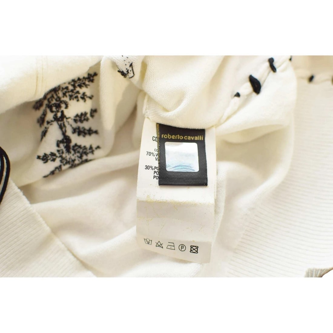 Roberto Cavalli Class Off White & Black Embroidered Beaded Blouse Top sz 46 - 3