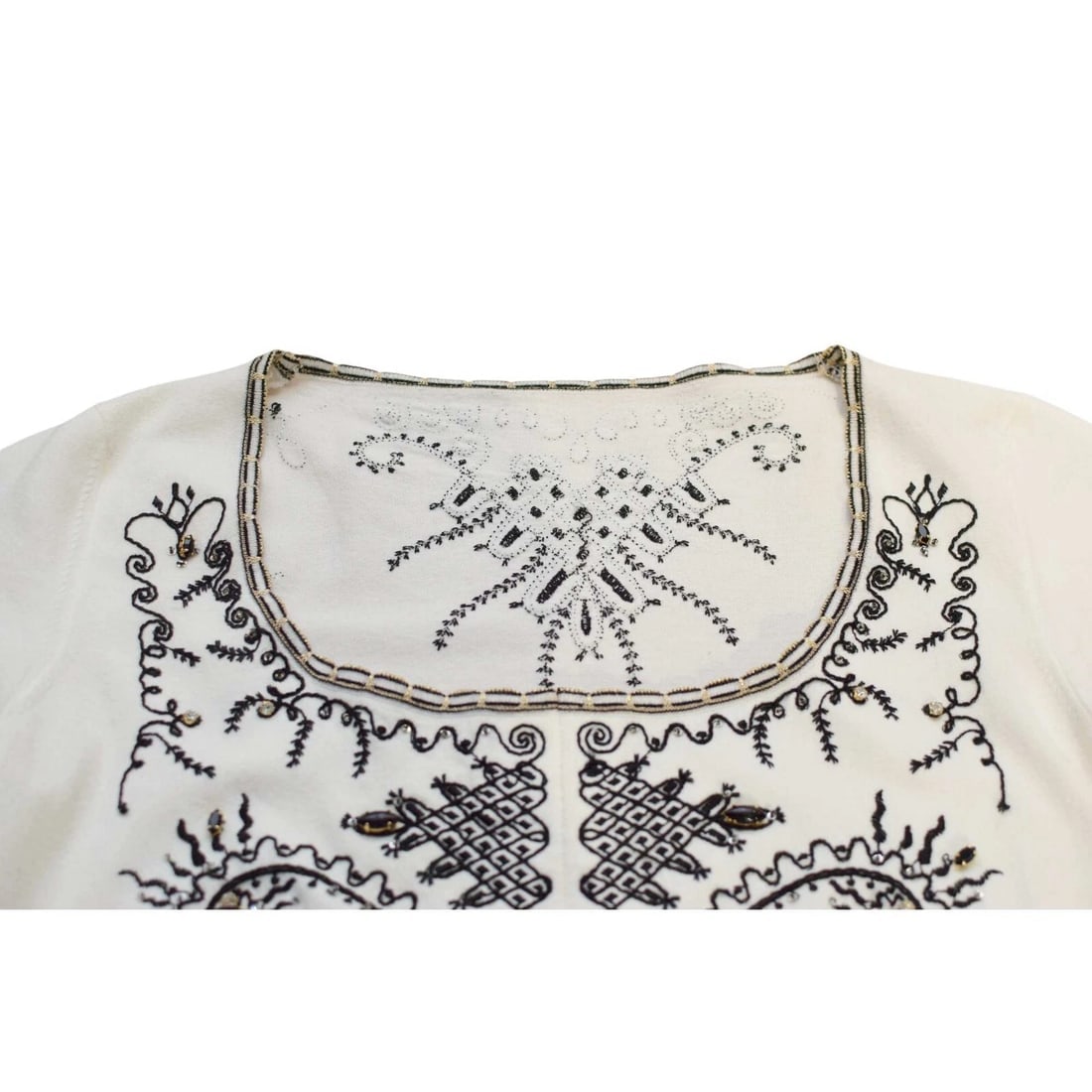 Roberto Cavalli Class Off White & Black Embroidered Beaded Blouse Top sz 46 - 5