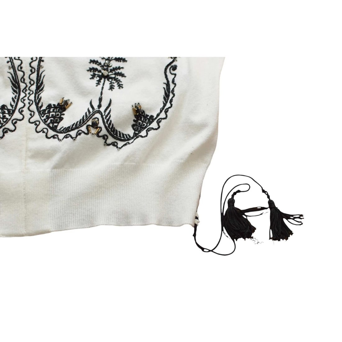 Roberto Cavalli Class Off White & Black Embroidered Beaded Blouse Top sz 46 - 6