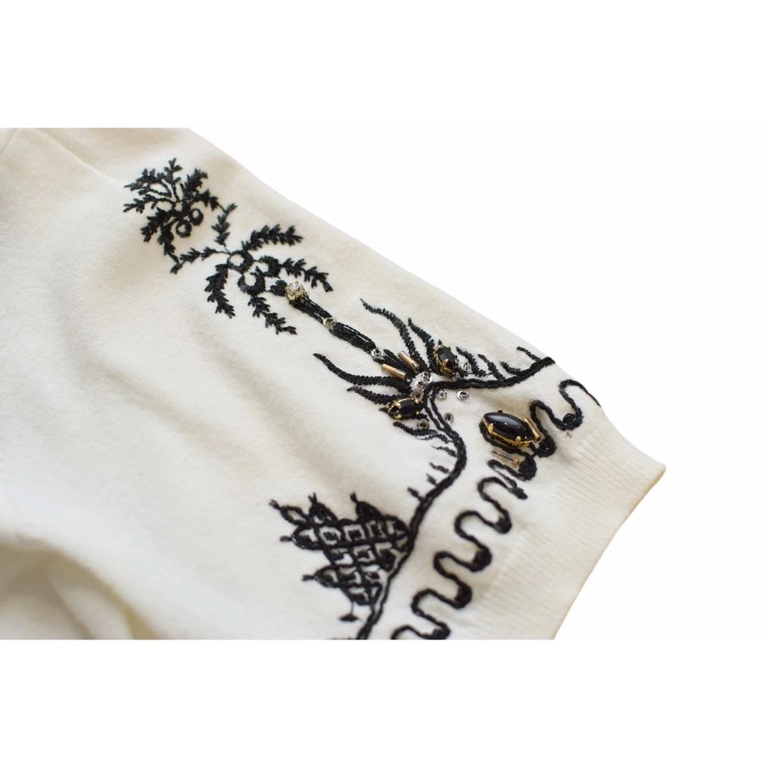 Roberto Cavalli Class Off White & Black Embroidered Beaded Blouse Top sz 46 - 7