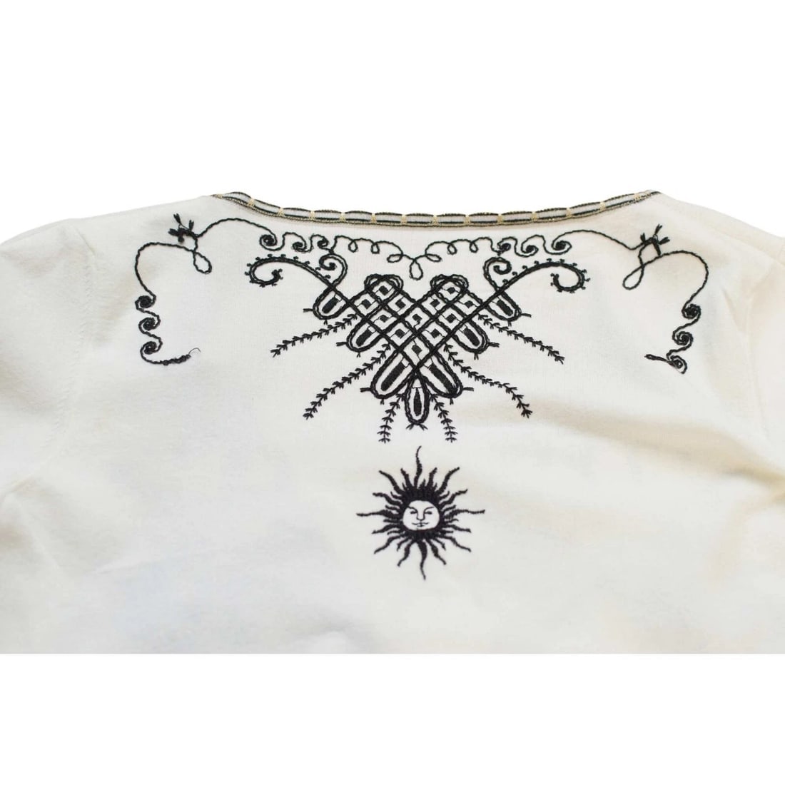 Roberto Cavalli Class Off White & Black Embroidered Beaded Blouse Top sz 46 - 8