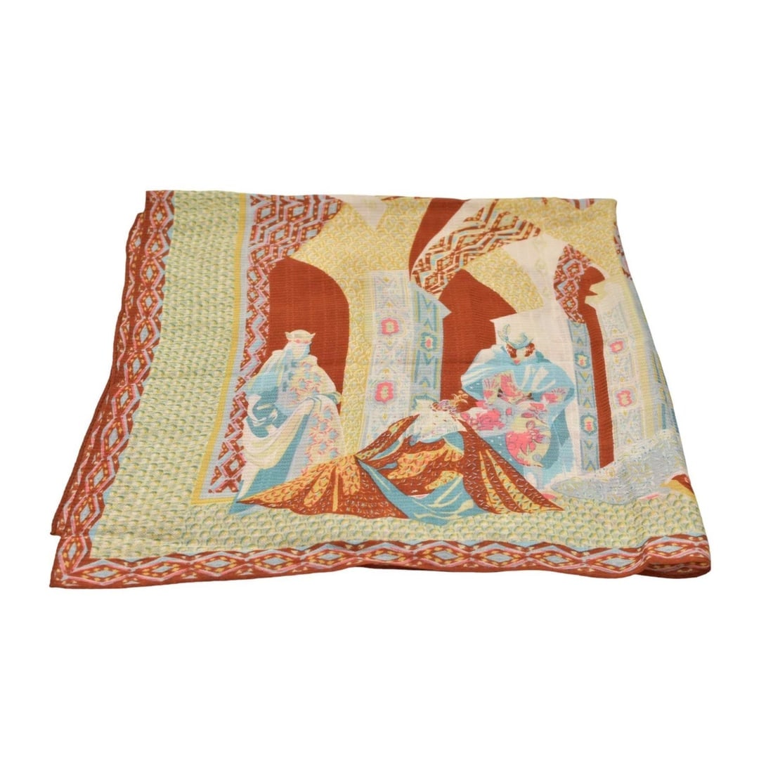 Nina Ricci Brown Beige Multicolor Square Silk Scarf Large Foulard (1 of 6)