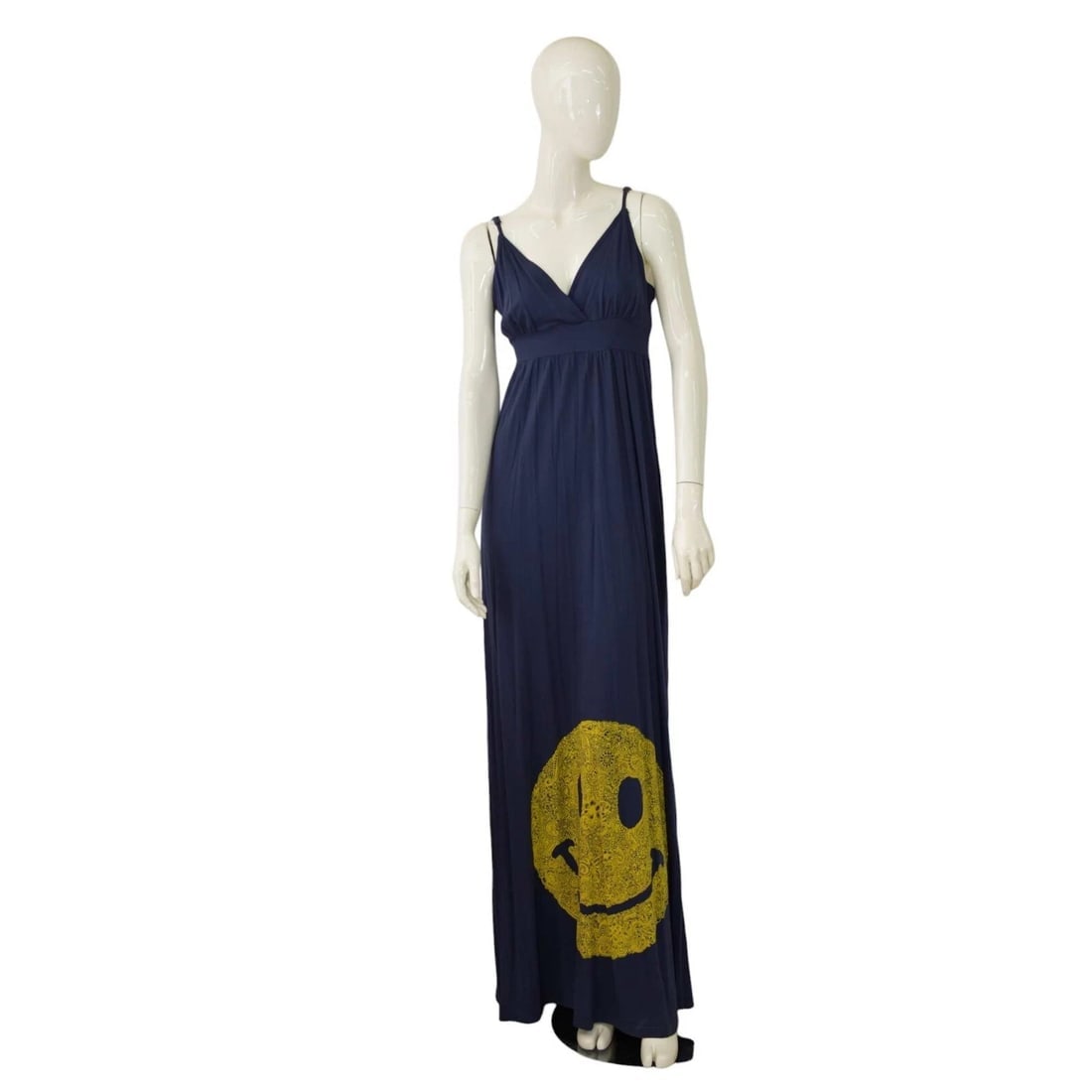 Lauren Moshi Blue Cotton Smiley Happy Face Spaghetti Straps Summer Long dress L (1 of 7)