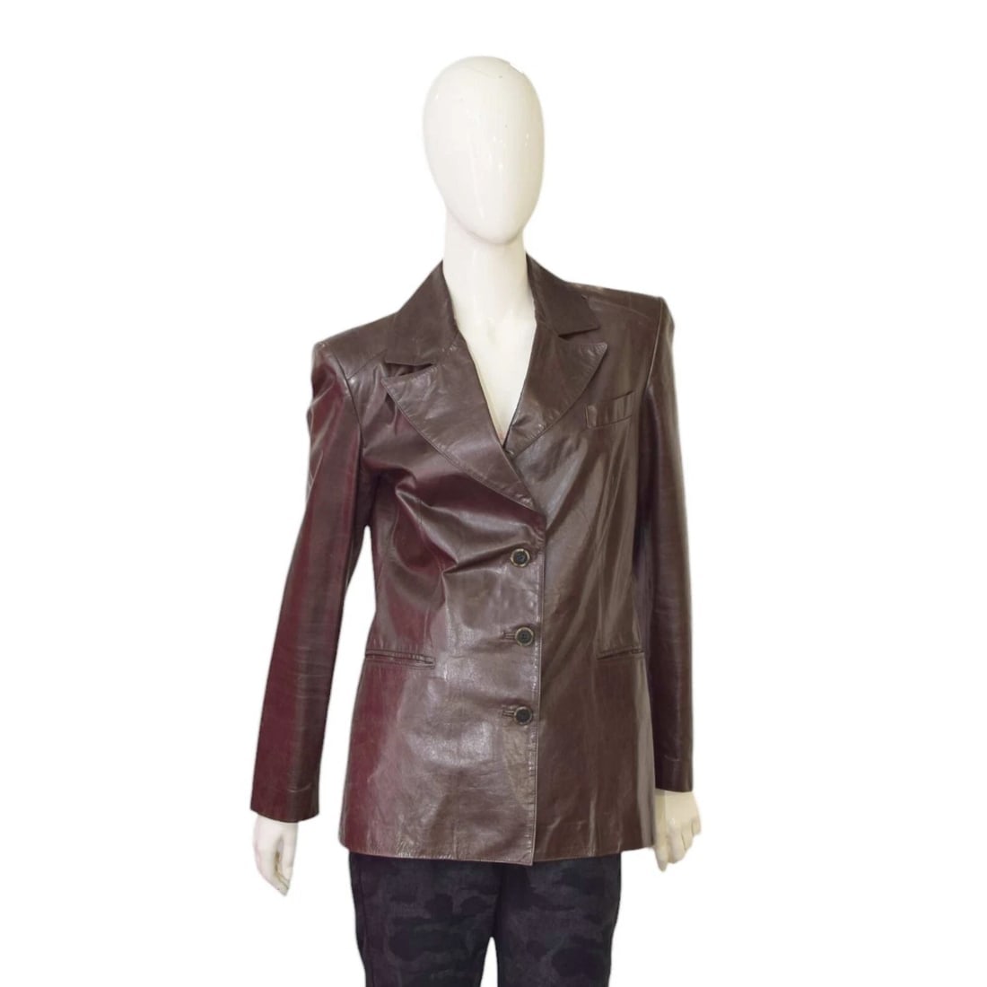 Roberto Cavalli Brown Distressed Leather Button Front Blazer Jacket size S (1 of 7)