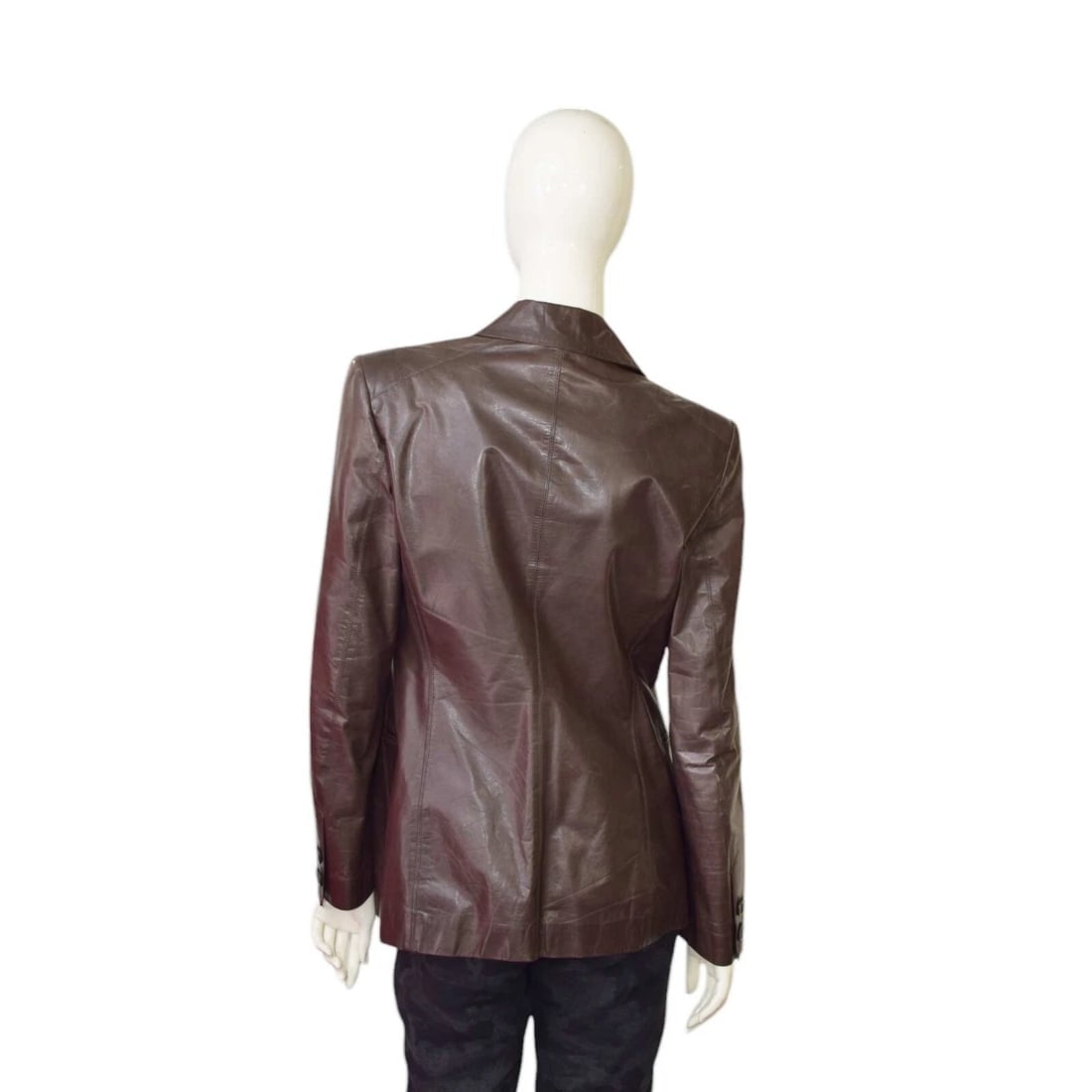 Roberto Cavalli Brown Distressed Leather Button Front Blazer Jacket size S - 2