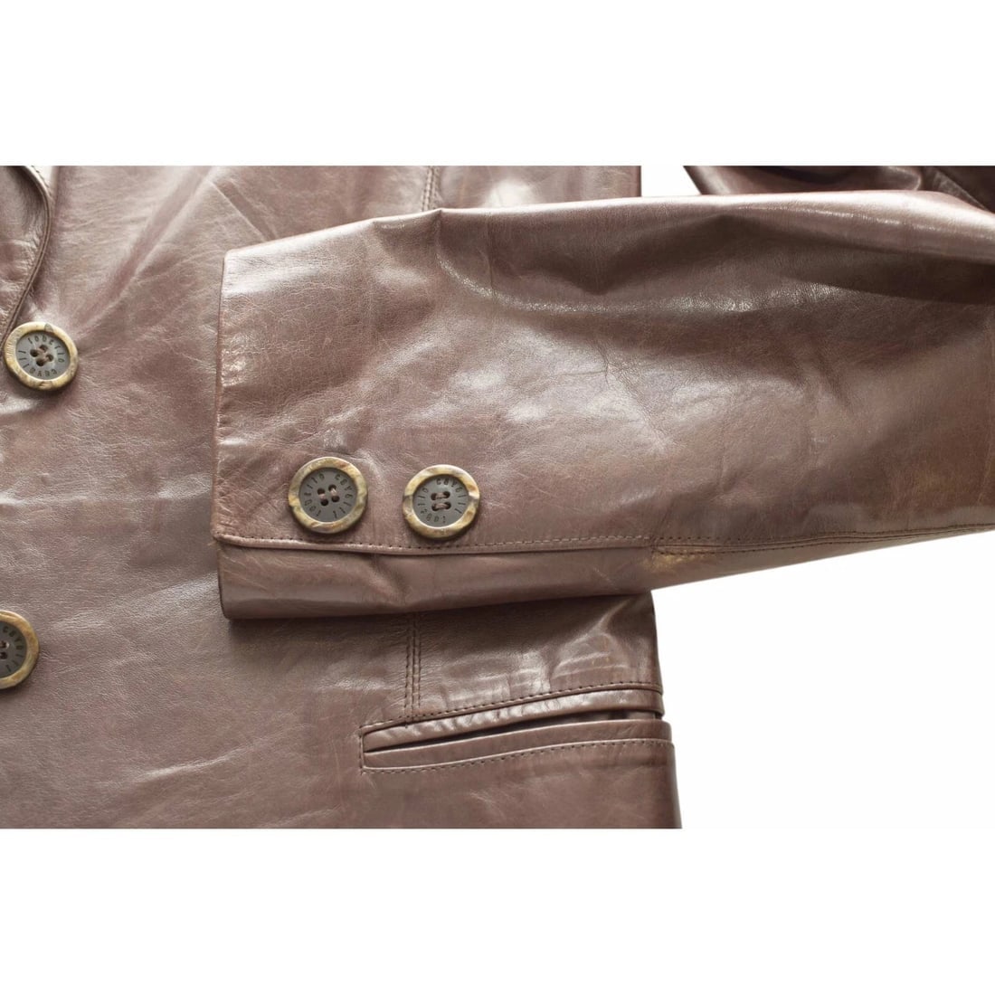 Roberto Cavalli Brown Distressed Leather Button Front Blazer Jacket size S - 7
