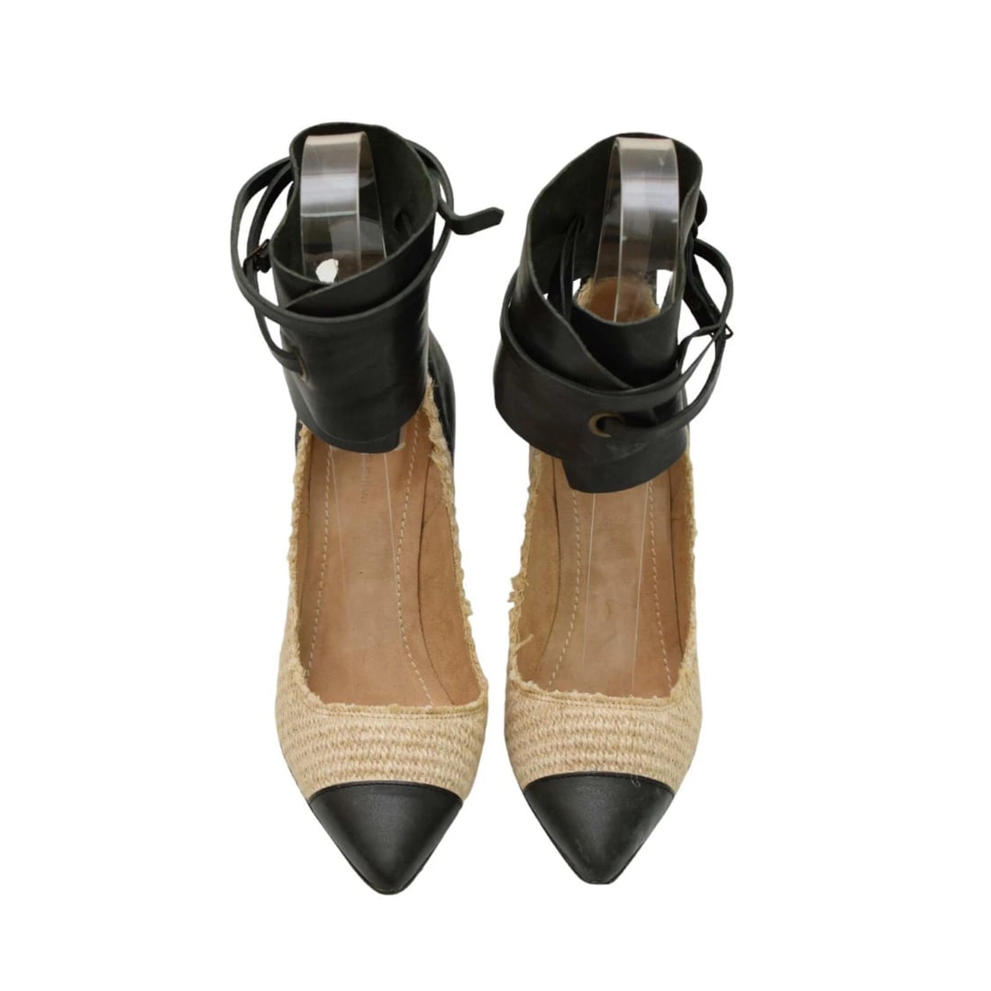 Isabel Marant Gava Beige Raffia Black Leather Ankle Cuff Heel Pumps Shoes 40 - 4