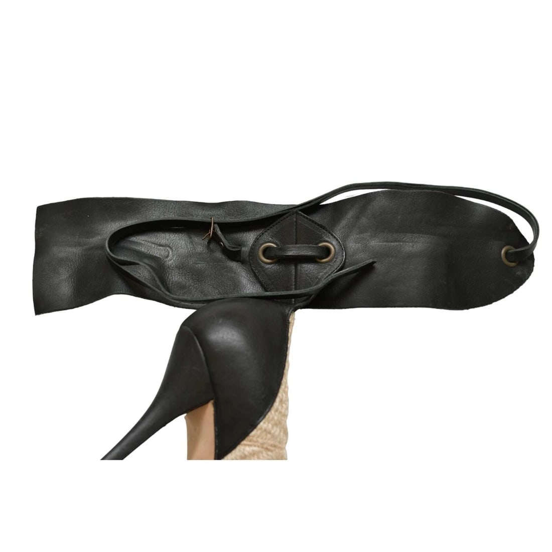 Isabel Marant Gava Beige Raffia Black Leather Ankle Cuff Heel Pumps Shoes 40 - 7