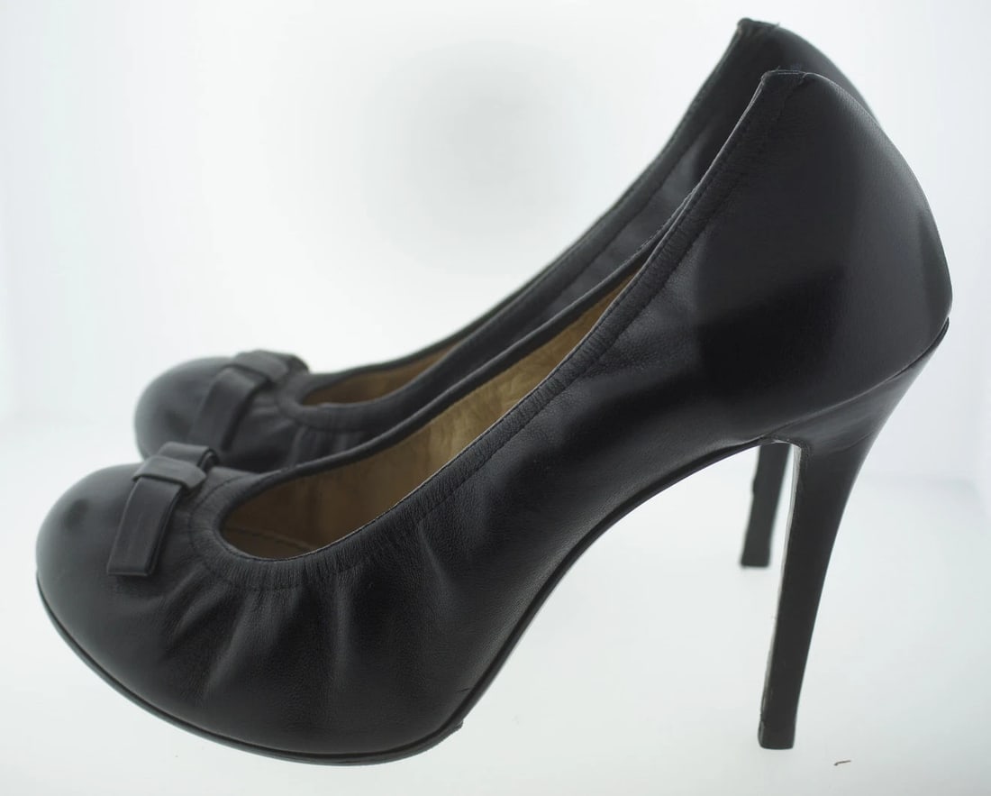 LANVIN MADE IN FRANCE 2003 HEELS PUMP SHOES CLASSY STYLISH BLACK LEATHER 40 - 4