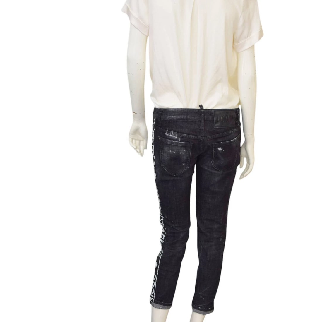 Dsquared2 Black Gray "Icon" Denim Crop Distressed Slim Trousers Pants size 40 - 2