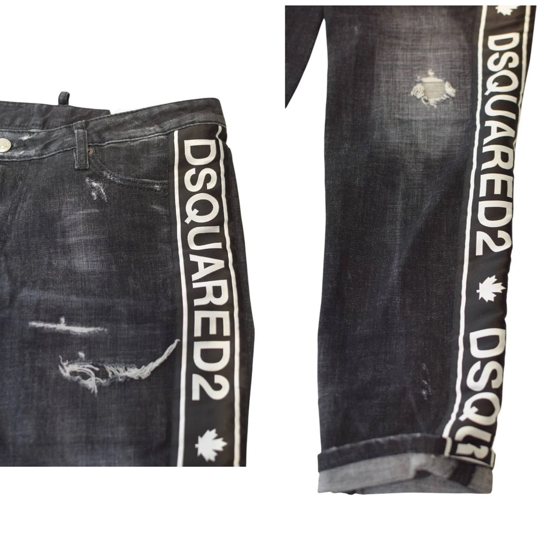 Dsquared2 Black Gray "Icon" Denim Crop Distressed Slim Trousers Pants size 40 - 7