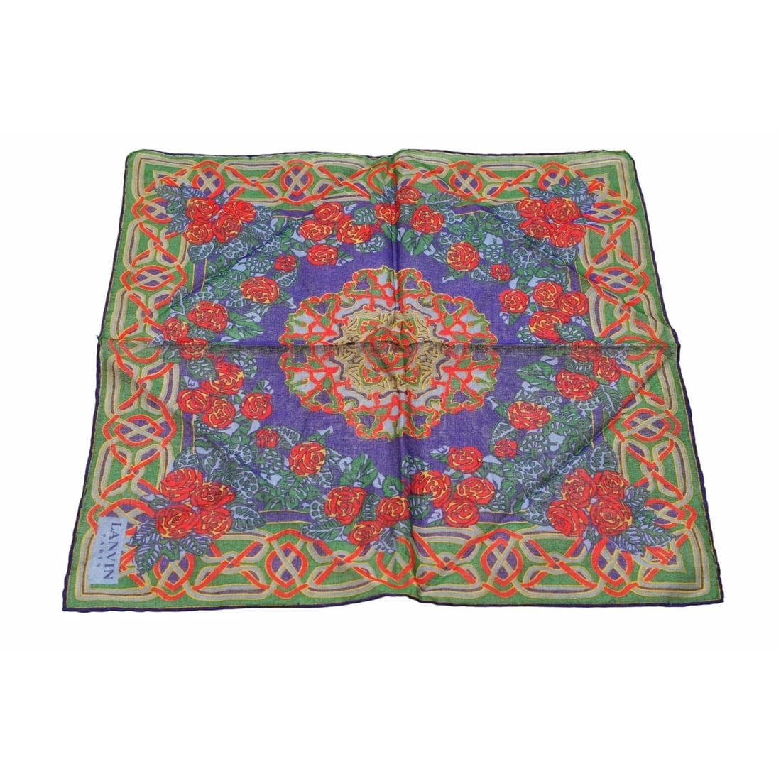 Lanvin Multicolor Flowers Square Floral Scarf Small Foulard (1 of 5)