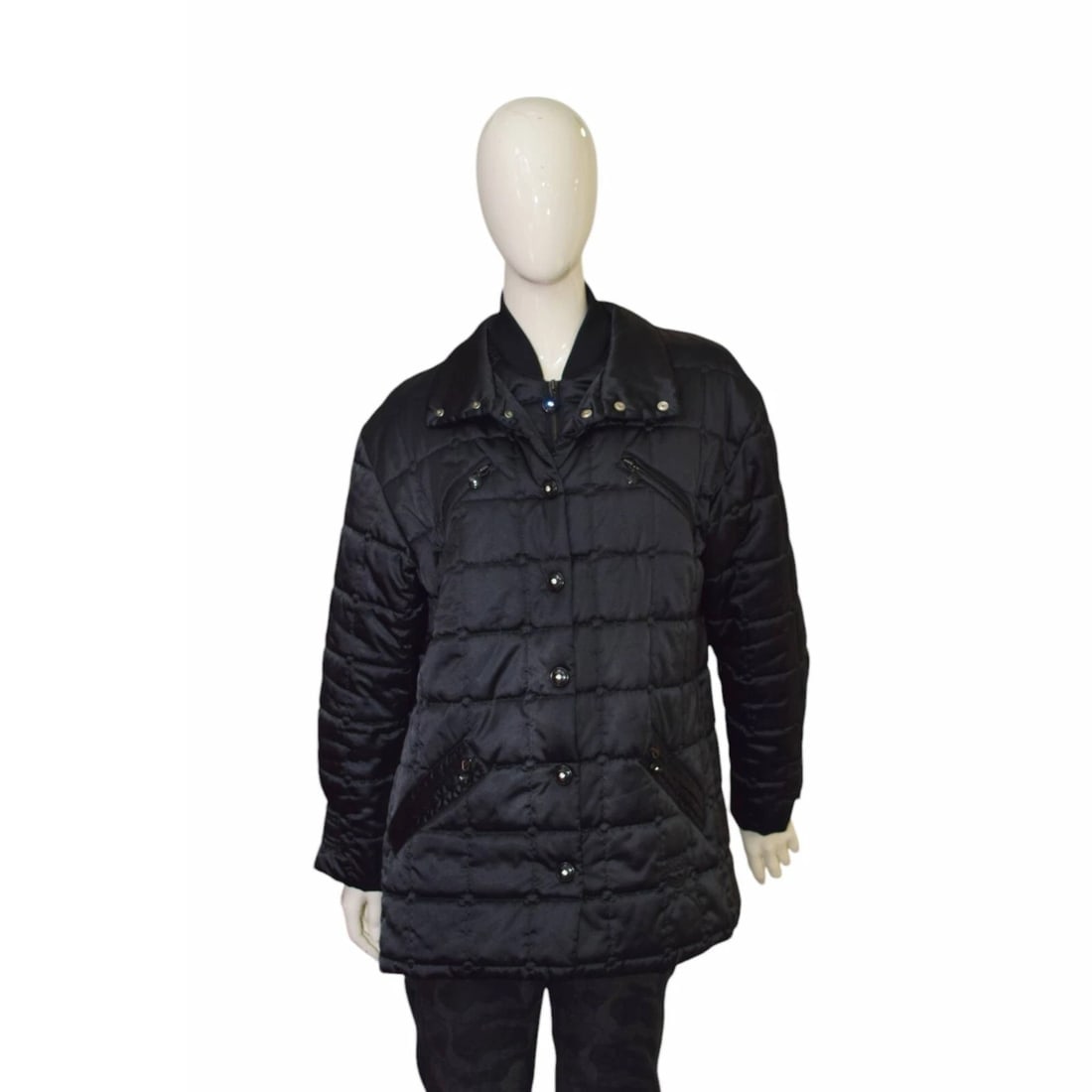 MCM Black Quilted Puffer Polyester Snap Button & Half Zip Jacket Coat Size 38 (1 of 9)