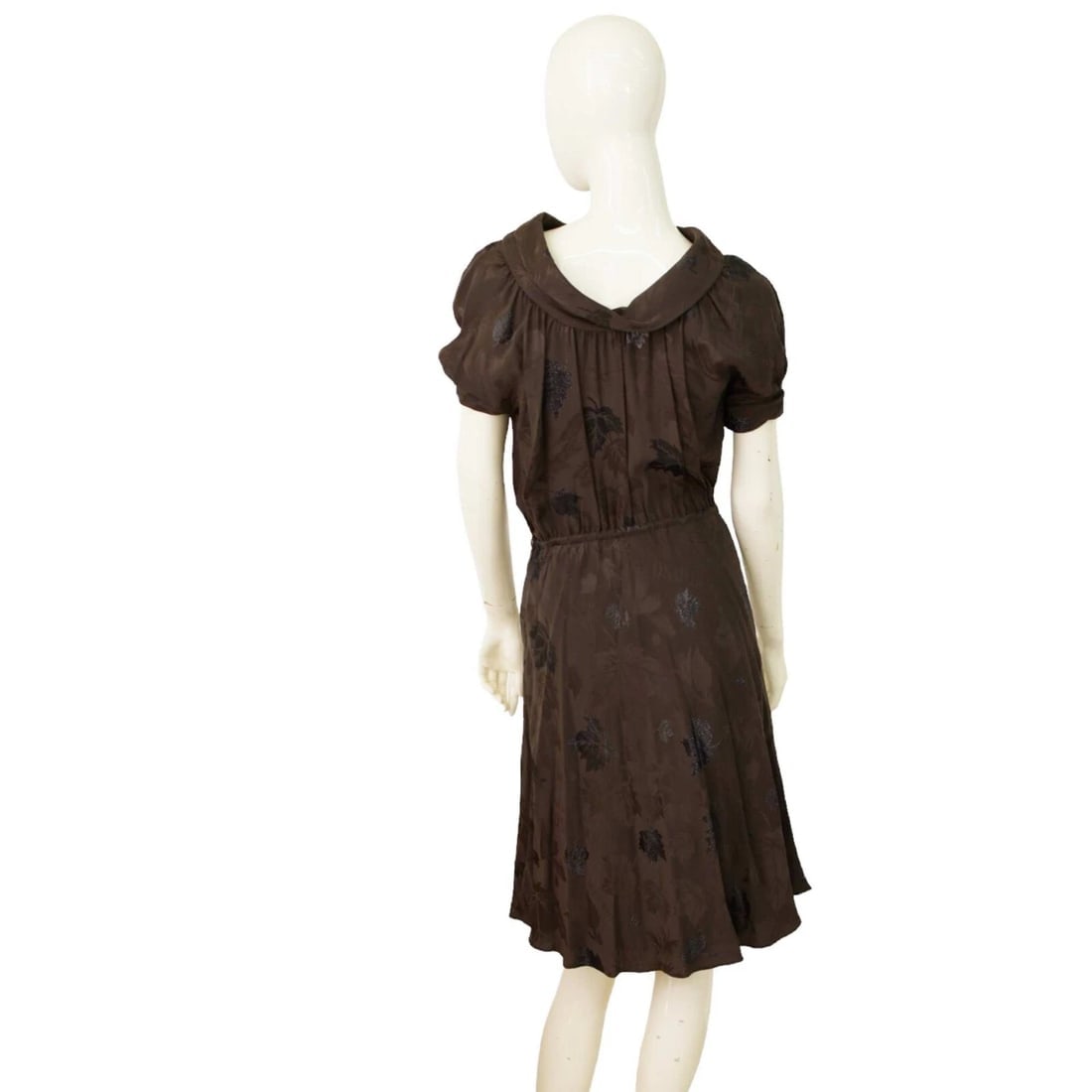 DSquared2 D2 Brown Devore Silk Leaves & Logo Pattern Knee Dress size 40 - 2