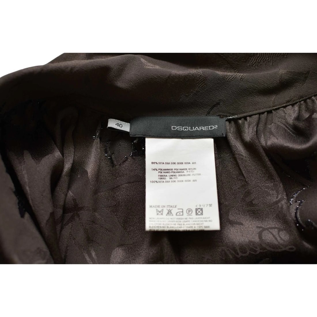 DSquared2 D2 Brown Devore Silk Leaves & Logo Pattern Knee Dress size 40 - 3