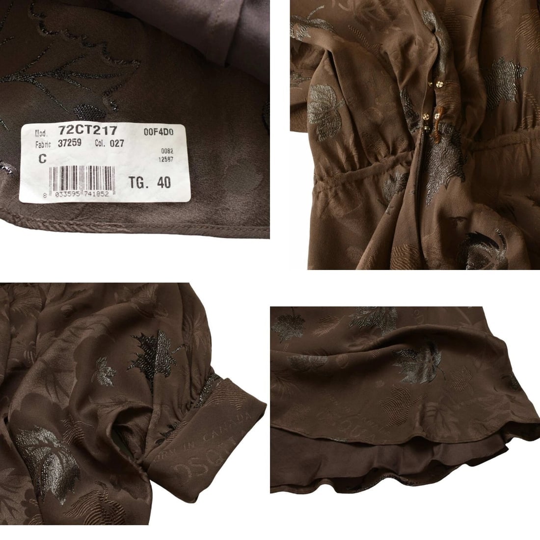 DSquared2 D2 Brown Devore Silk Leaves & Logo Pattern Knee Dress size 40 - 4