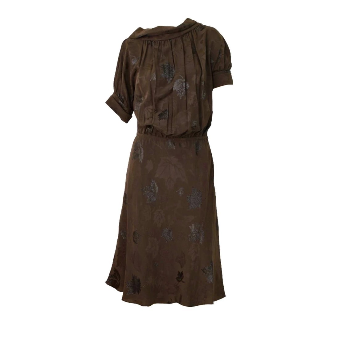 DSquared2 D2 Brown Devore Silk Leaves & Logo Pattern Knee Dress size 40 - 5