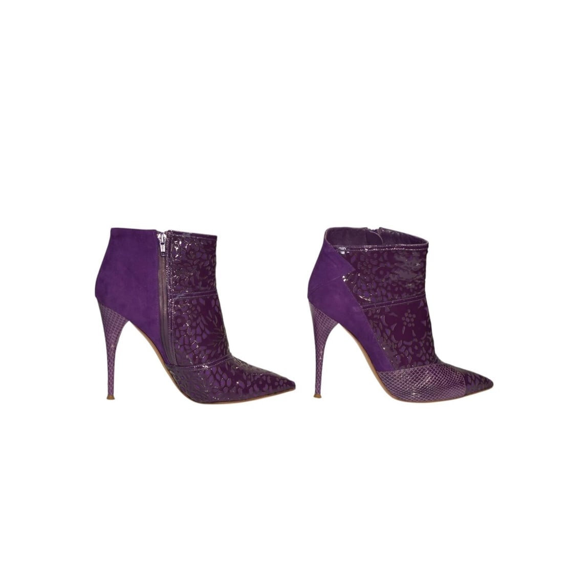 Chloe purple pointed toe cut out patent leather, suede & snake ankle boots 39,5 - 5